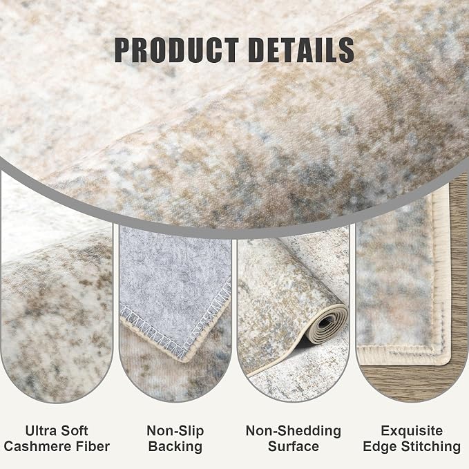 6x6 Area Rug Living Room Rug: Washable Modern Abstract Soft Thin Rug Indoor - Image 6