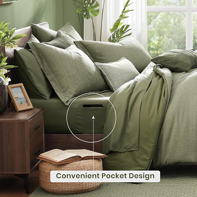 Monbix Full Size Comforter Set, Sage Green Bedding Comforter - Image 4