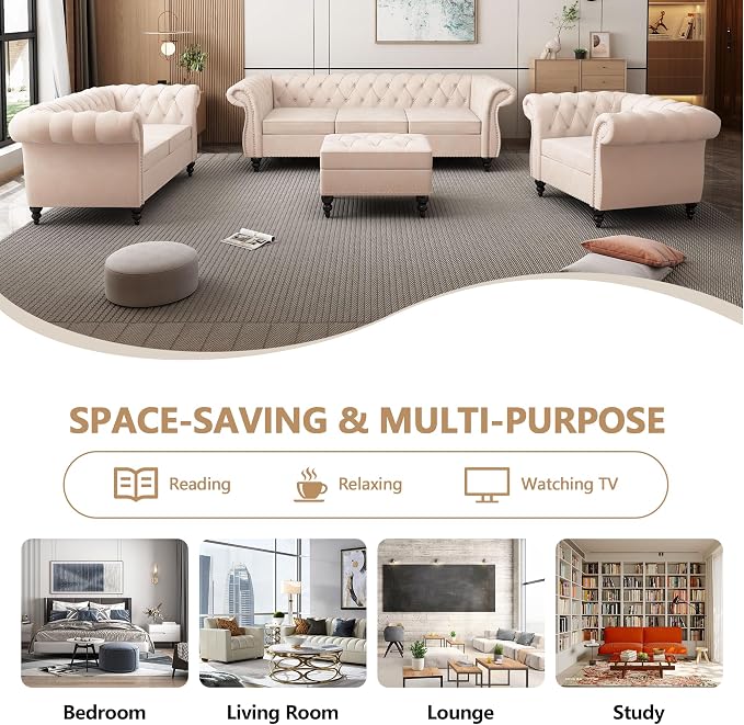 QHITTY 2 Piece Living Room Set, Sectional Chesterfield Sofa Chair Contemporary - Image 7