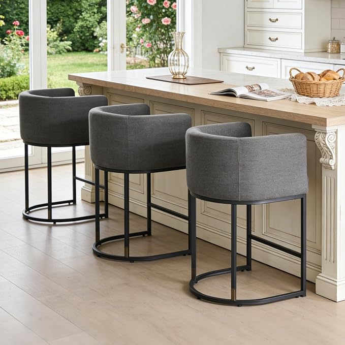 ClinQ 26" H Counter Height Bar Stools Set of 3, Modern Barrel Counter Stools by ExperienceExquisiteLife
