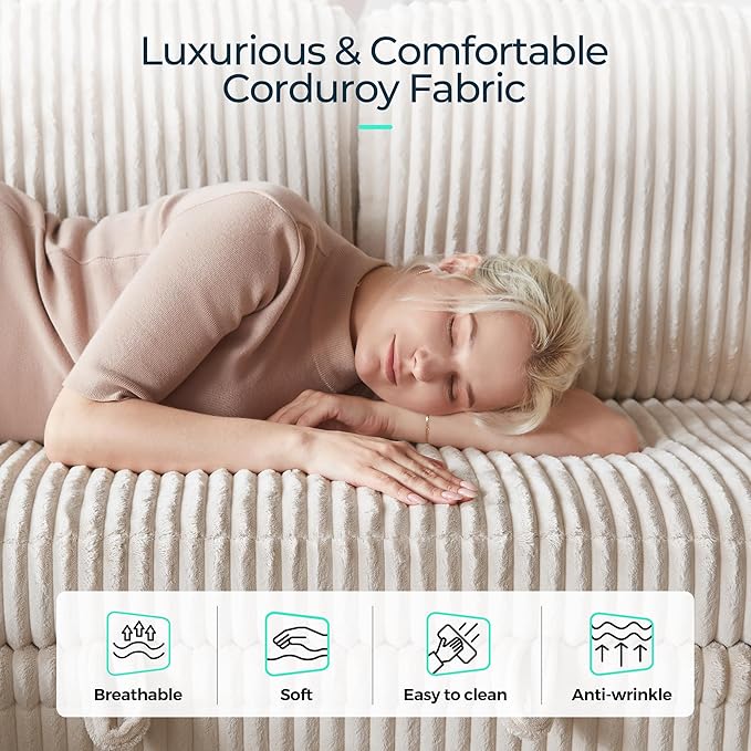 LINSY HOME Sectional Sofa with Pull Out Bed, 6 Seats Corduroy Reversible - Image 6