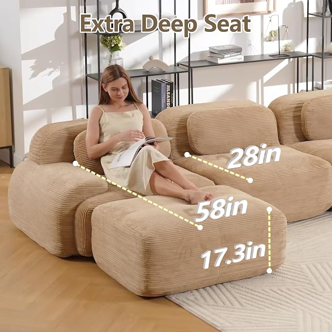 Boneless Sectional Couch, No Assembly Required, 117.3” U Shaped Modular Cloud - Image 5