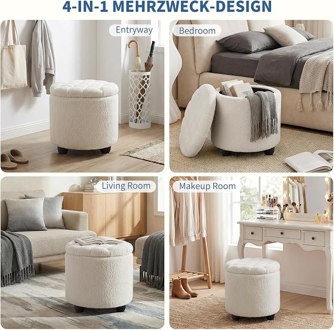 Furniliving Modern Round Storage Ottoman, Button Tufted Ottoman Footstool - Image 4