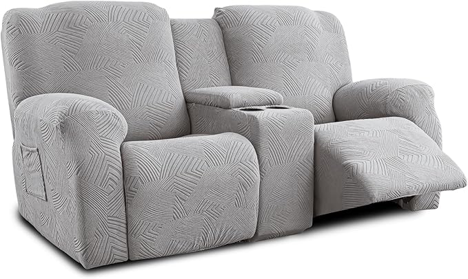 Recliner Loveseat Covers with Console, Stretch Geometric Strokes Jacquard by Unknown