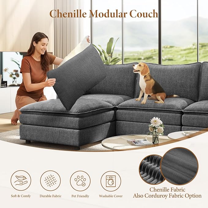 Vesgantti 142" Cloud Couch Sectional Modular Sofa, Comfy Sectional Couch - Image 6