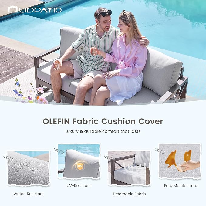 UDPATIO Aluminum Patio Furniture Set, Faux Wood Grain Modern Outdoor Furniture - Image 7