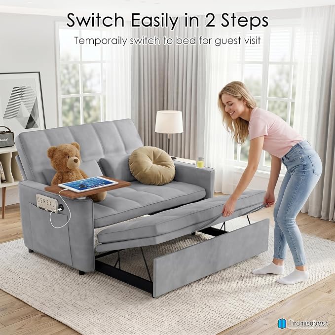 54'' Sleeper Sofa Bed, Convertible Pull Out Couch Futon - Image 9