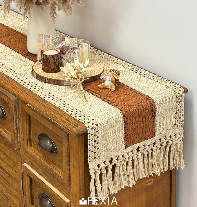 FEXIA Boho Table Runner 48 Inches Long Macrame Summer Decor Coffee Table Cover - Image 5