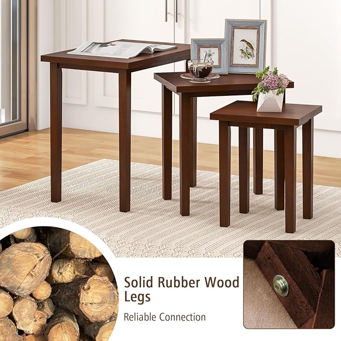 Giantex Nesting Tables Set of 3, Farmhouse Stacking Side Table - Image 5