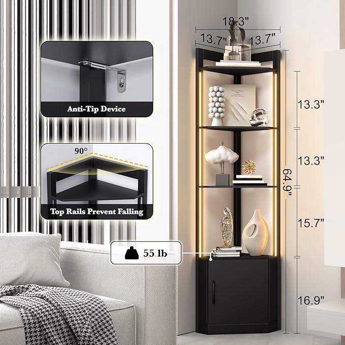 5-Tier Display Cabinet, RGBWIC LED Light, Remote & APP Control, Adjustable - Image 2