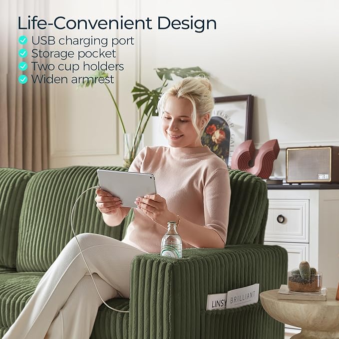 LINSY HOME Loveseat Sofa with Pull Out Couch Chaise: 2-in-1 Convertible 2 - Image 7