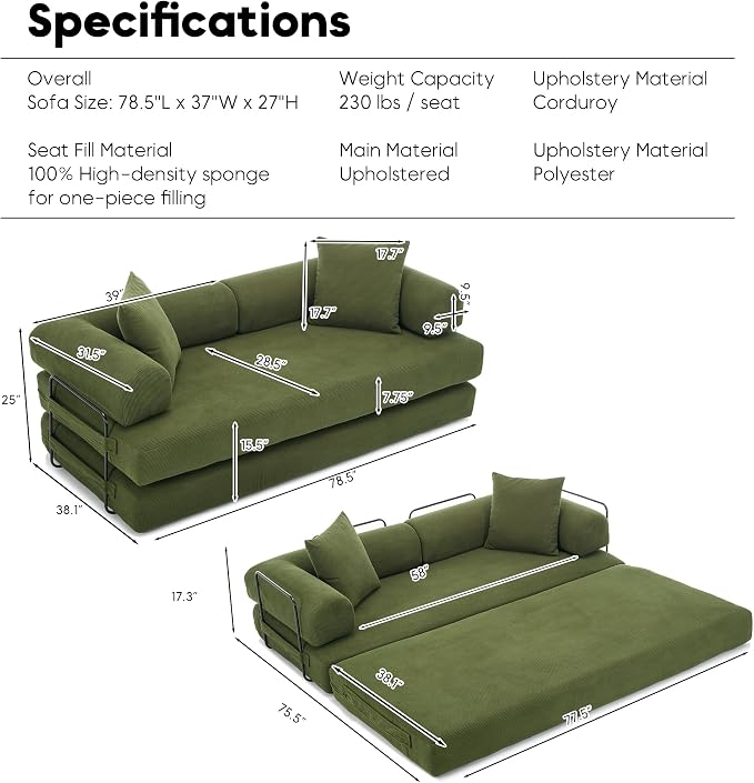 ZEIINPA Convertible Sleeper Sofa Bed - Image 2