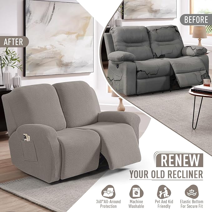 TAOCOCO Recliner Loveseat Slipcover, 6 Pieces Dual Recliner Sofa Covers - Image 5
