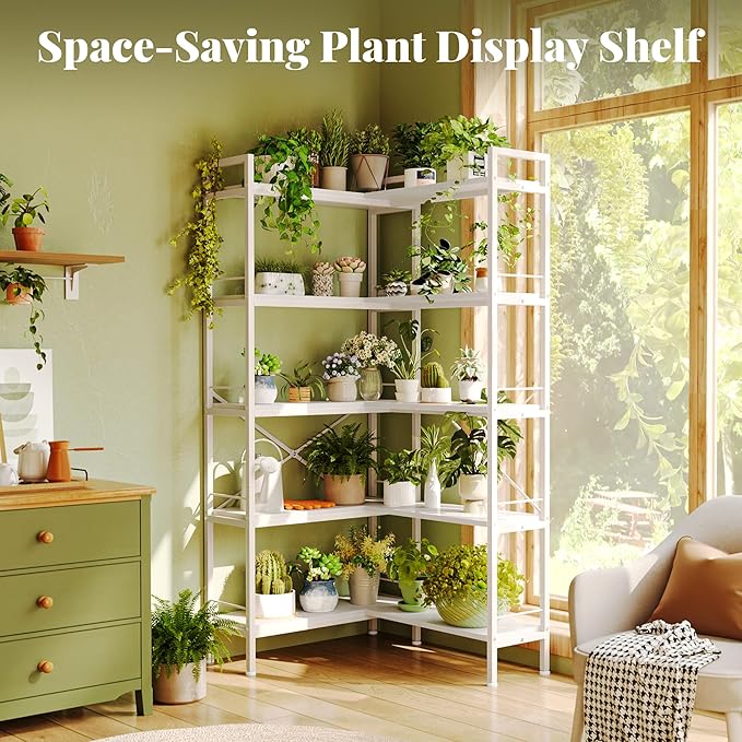 Huuger 5 Tier Bookshelf, L Shaped Corner Bookshelf - Image 3