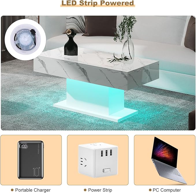 HedoAjim Led Coffee Table for Living Room, Living Room Table Rectangular Center - Image 5