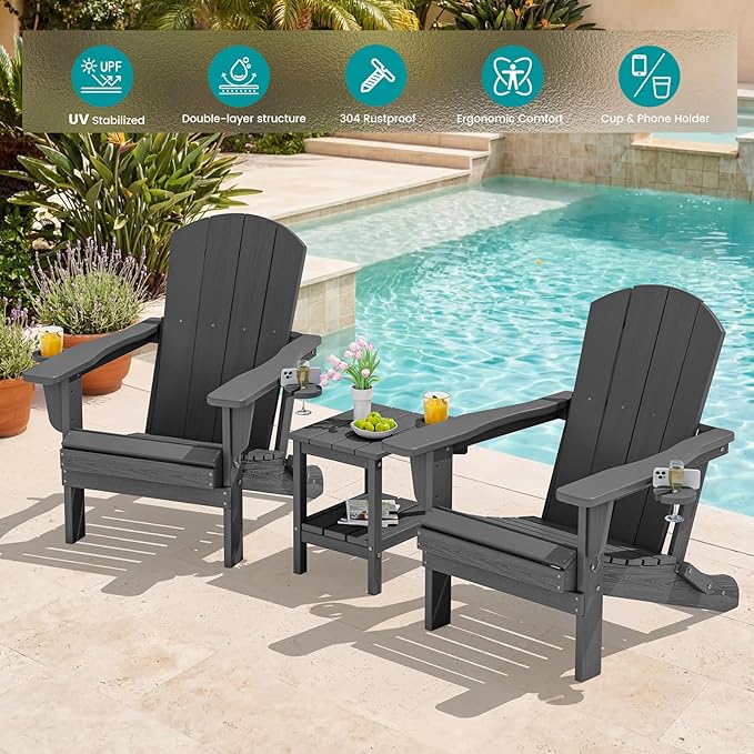 SERWALL Foldable Adirondack Chair Set of 4, HDPE Adirondack Chair - Image 2
