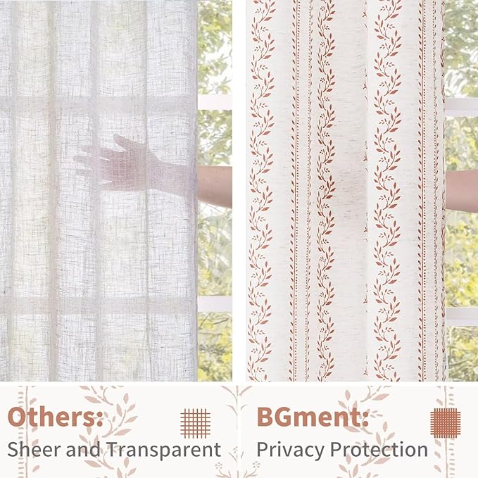 BGment Terracotta Boho Curtains Leaf Floral Print Cottage Core Botanical - Image 5