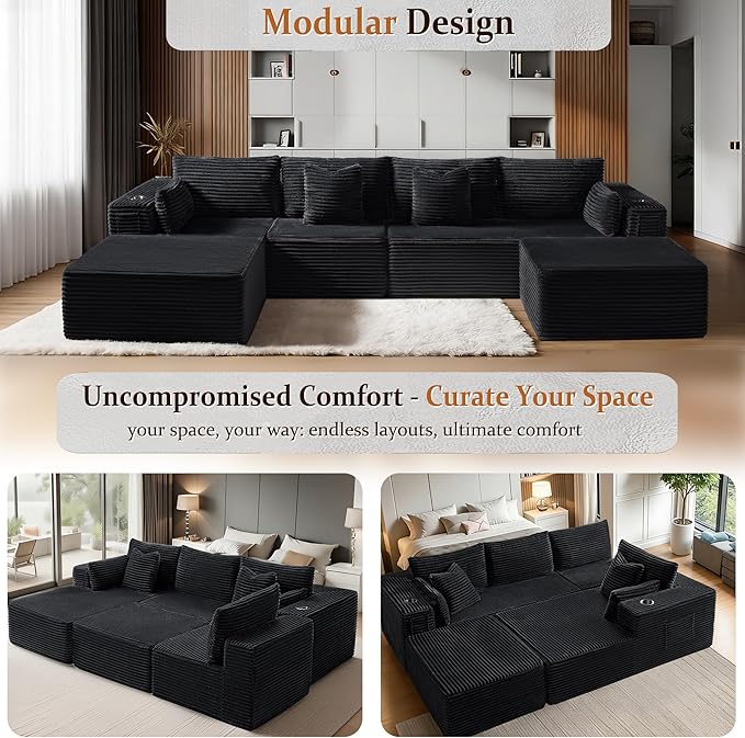 138" Cloud Sectional Couch, Comfort U Shaped Boneless Couch - Image 6