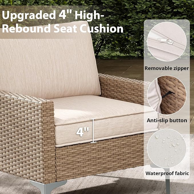 Jing's Villa 2-Piece Outdoor Sectional Single Chair Set, All-Weather Wicker - Image 3