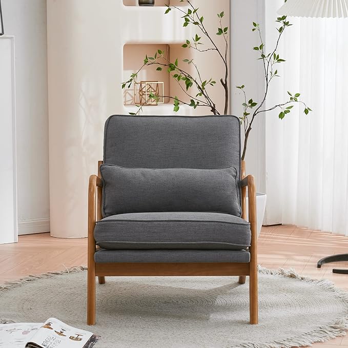 Bonnlo Linen Dark Grey Accent Chairs Set of 2, Upholstered Mid Century Modern - Image 6