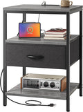 SUPERJARE Night Stand with Charger Station, 27.7 Inch Tall Nightstand with by SUPERJARE