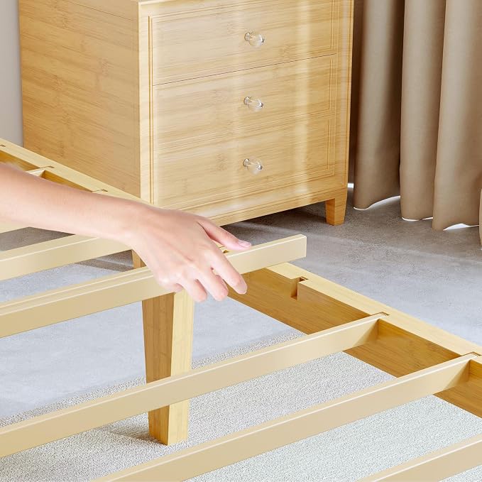BOSRII 12in High Solid Bamboo Wood Platform Queen Size Bed Frame - Image 8