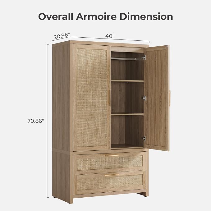 SICOTAS Armoire Wardrobe Closet, Larger Rattan Armoires Wardrobe Cabinet - Image 3
