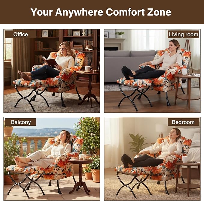 Welnow Lazy Chair with Ottoman, Modern Accent Chair with Armrests and a Side - Image 6