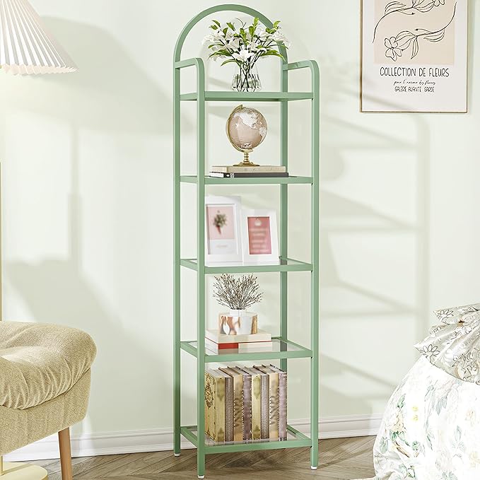 Hzuaneri Bookcase Bookshelf, Tempered Glass Bookshelves, Slim Shelving Unit by Hzuaneri