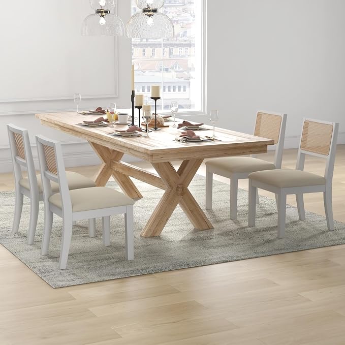 Westice Rattan Dining Chairs Set of 4, Farmhouse Natural Dining Room Chairs - Image 2