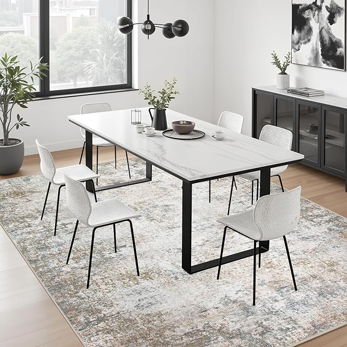 6x6 Area Rug Living Room Rug: Washable Modern Abstract Soft Thin Rug Indoor - Image 4