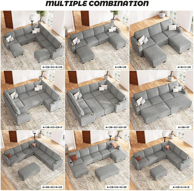 Belffin Chenille Corner Seat for Modular Couch. Sectional Sofa Module. Light - Image 7