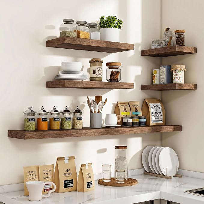Acovy 32 Inch Floating Shelves, 3D Textured Wood Grain, Wooden Shelves - Image 7