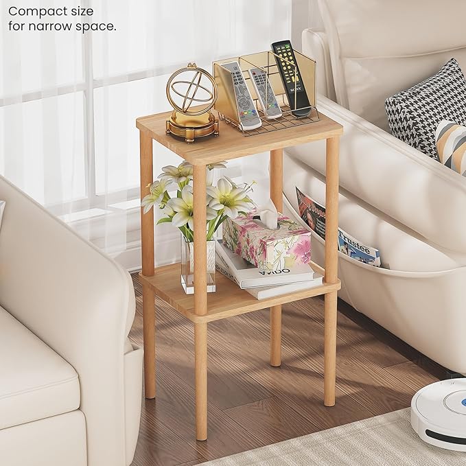 Solid Wood Side Table, 2-Tier Tall End Table - Image 2