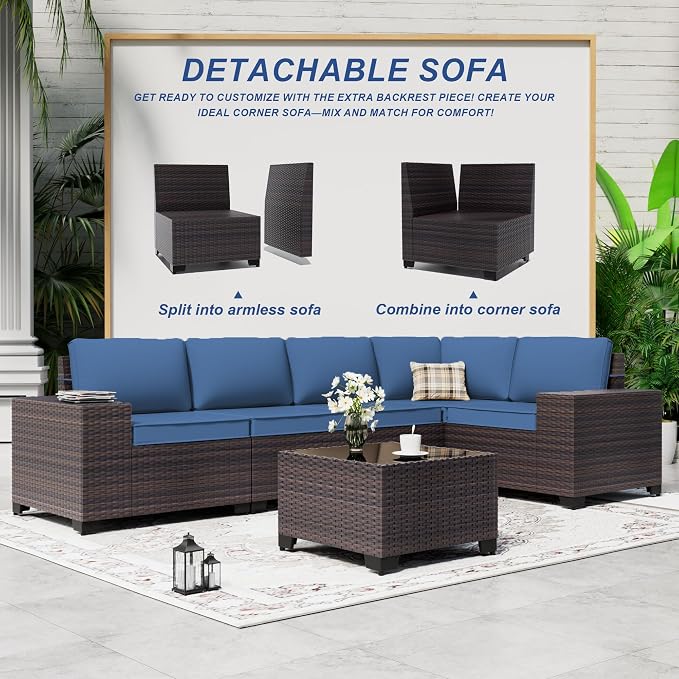 Outdoor Patio Furniture Set, 6 Pieces Outdoor Sectional Furniture High Backrest - Image 7