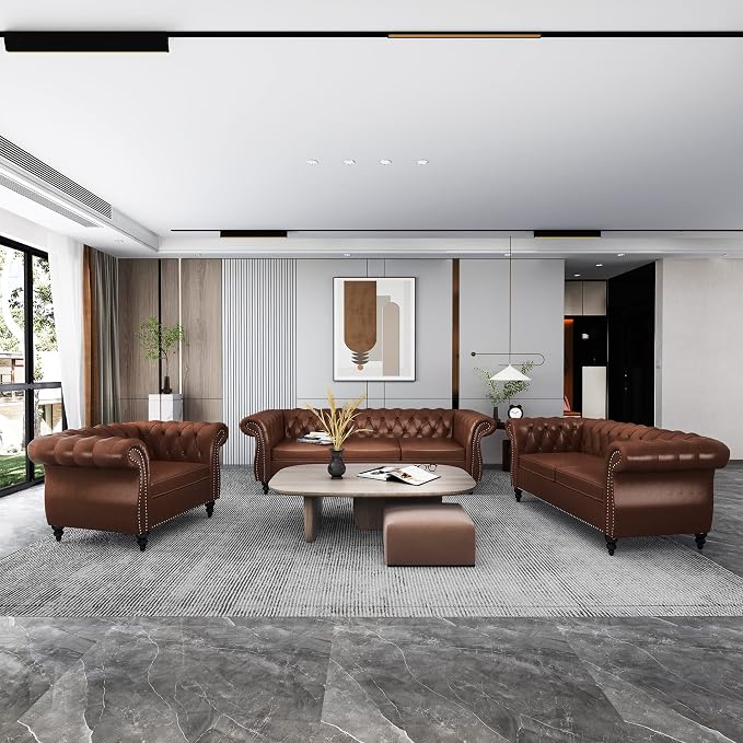 QHITTY 2 Piece Living Room Set, Sectional Chesterfield Sofa Chair Contemporary - Image 9