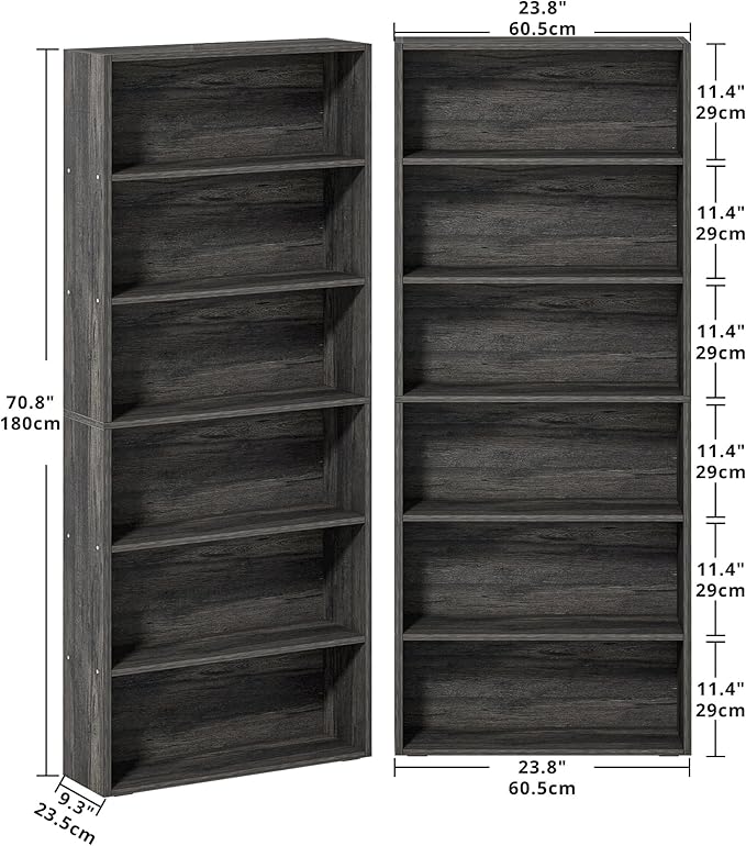 IRONCK Bookshelves and Bookcases Set of 2 Floor Standing 6 Tiers Display - Image 3