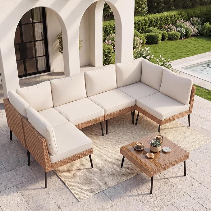 Aoxun 7-Piece Patio Furniture Set, Wicker Outdoor Furniture by Aoxun