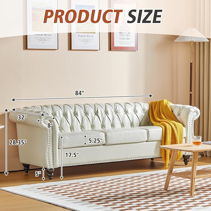AVZEAR Leather Sofa 3 Seater Couch, Living Room Sofa Large Sofa Furniture Roll - Image 2