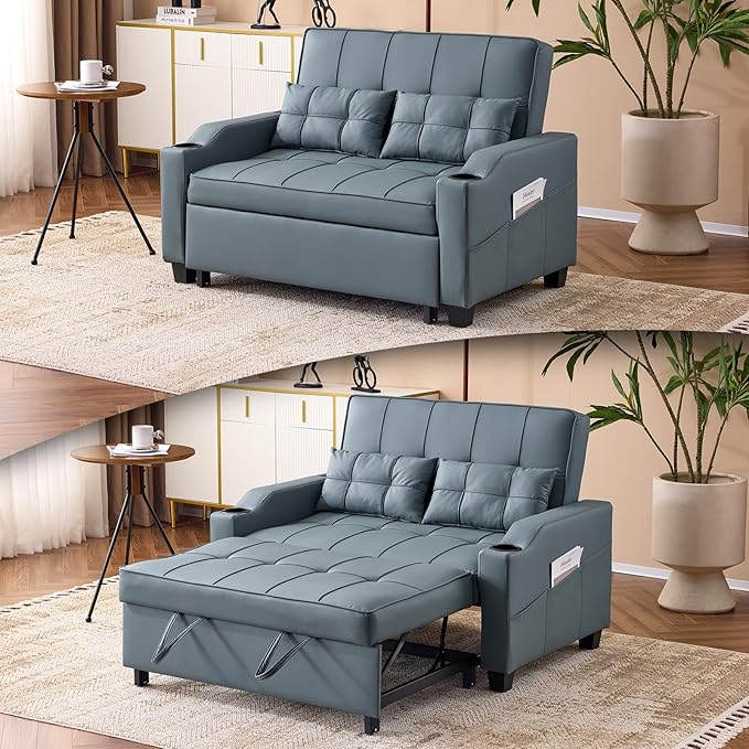 VINGLI Convertible Loveseat Sleeper Sofa, Cup Holders, Armrest by VINGLI