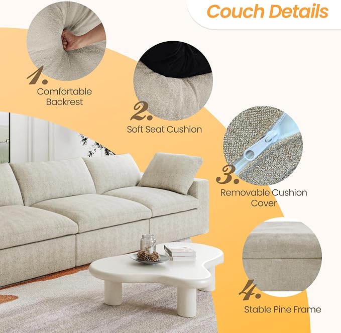 JACH 3-Seater Cloud Modular Sectional Couches, Convertible Couch, Cushion - Image 3