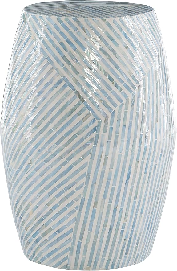 Linon Tylin Ivory and Blue Capiz Drum Accent Table by Linon