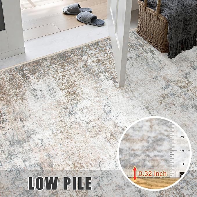 Round Area Rug for Living Room: 8 ft Washable Modern Abstract Soft Thin Rug - Image 7