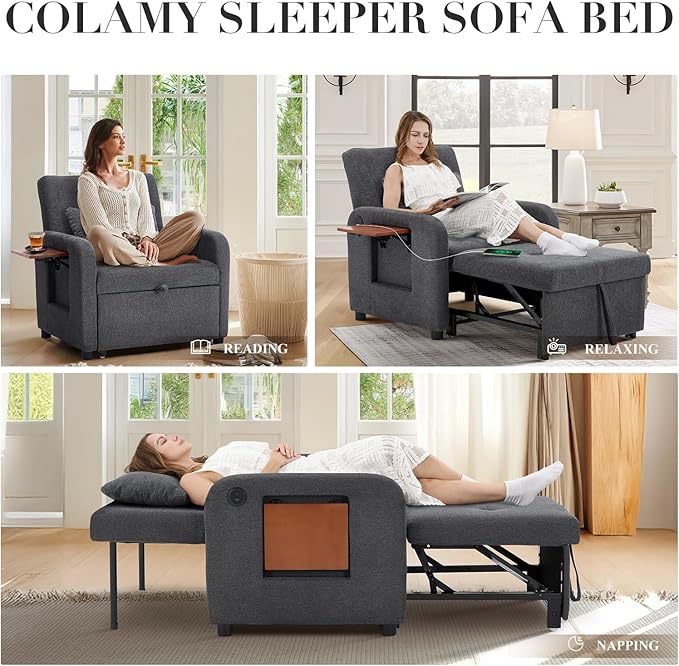 Convertible Sleeper Chair-Fabric Futon Sofa Bed, Single Sleeper Sofa, Small - Image 3
