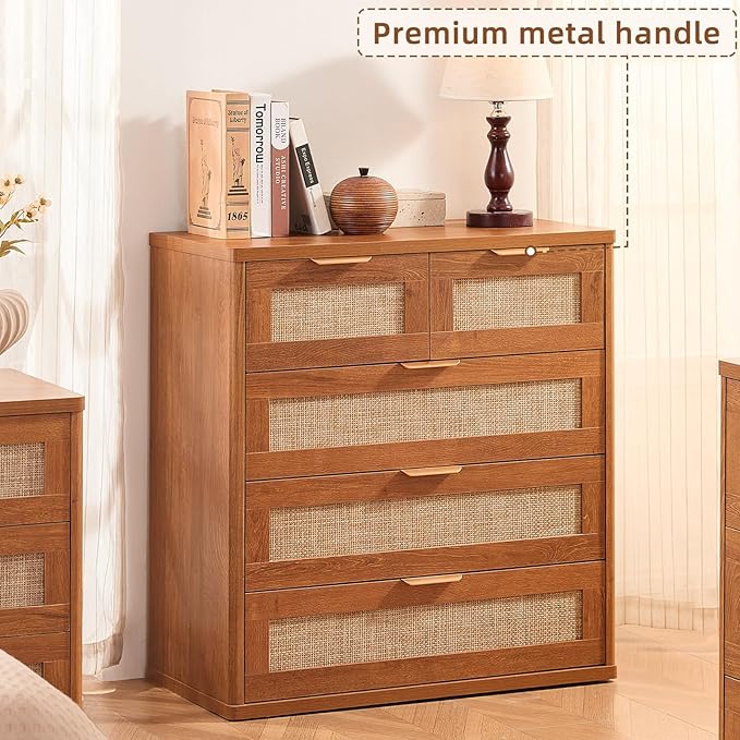 LEYAOYAO Rattan Dresser for Bedroom Set of 2, 33.5" Tall Chest of Drawers - Image 4