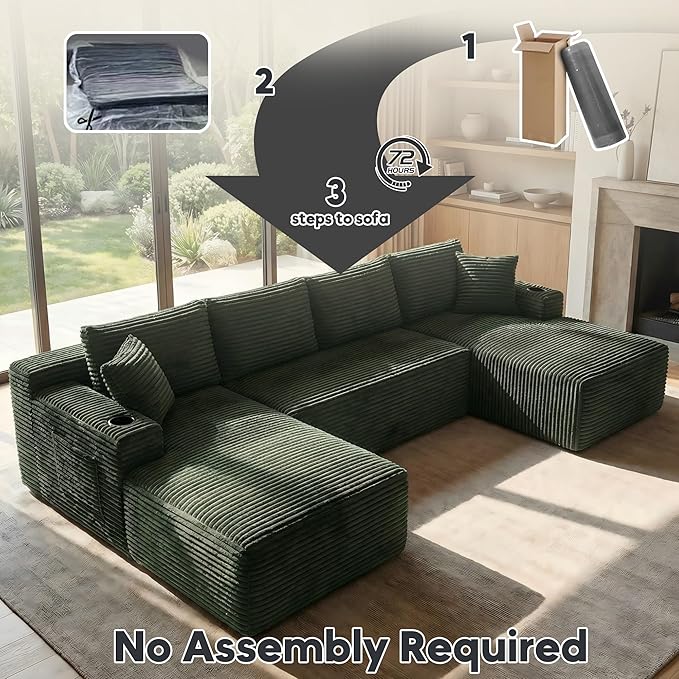 125 Inch Modular Sectional Sofa, Cloud Couch Oversized U Shaped Corduroy Sofa - Image 6