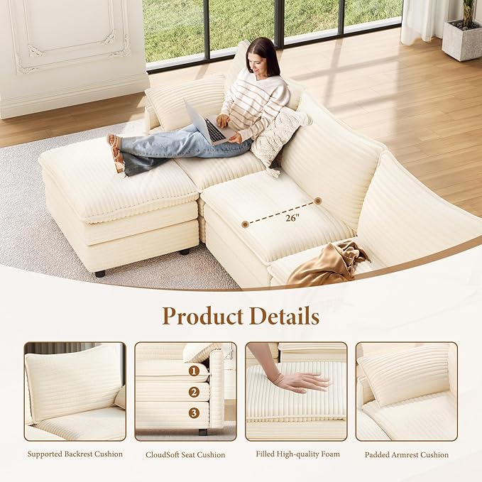 Vesgantti 108" Modular Cloud Couch, Deep Seat Sectional Sofa - Image 4