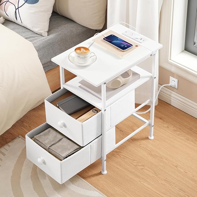 HOOBRO End Table with Charging Station, Narrow Side Table, Nightstand with 2 - Image 2