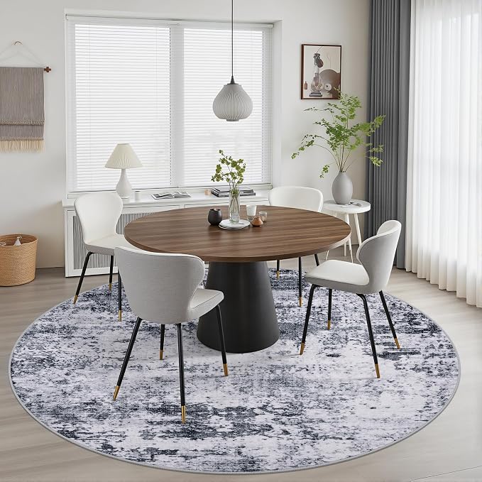 Round Area Rug for Living Room: 6 ft Washable Modern Abstract Soft Thin Rug - Image 3