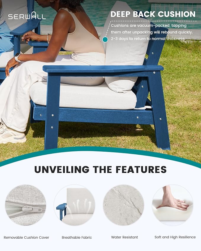 SERWALL 4 Piece HDPE Outdoor Furniture Set, All Weather Wood-Like Outdoor Sofa - Image 3